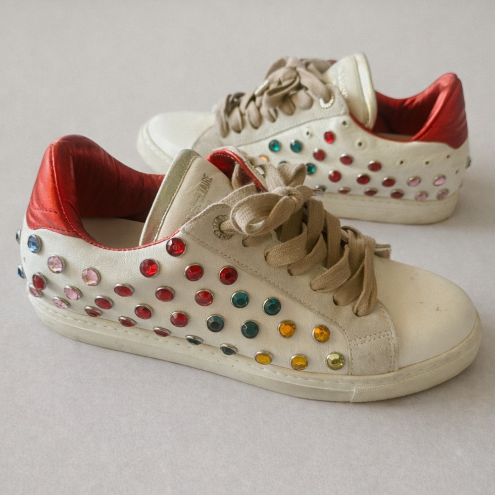 Zadig & Voltaire Gem-Studded Leather Sneakers - Multicolor Accents